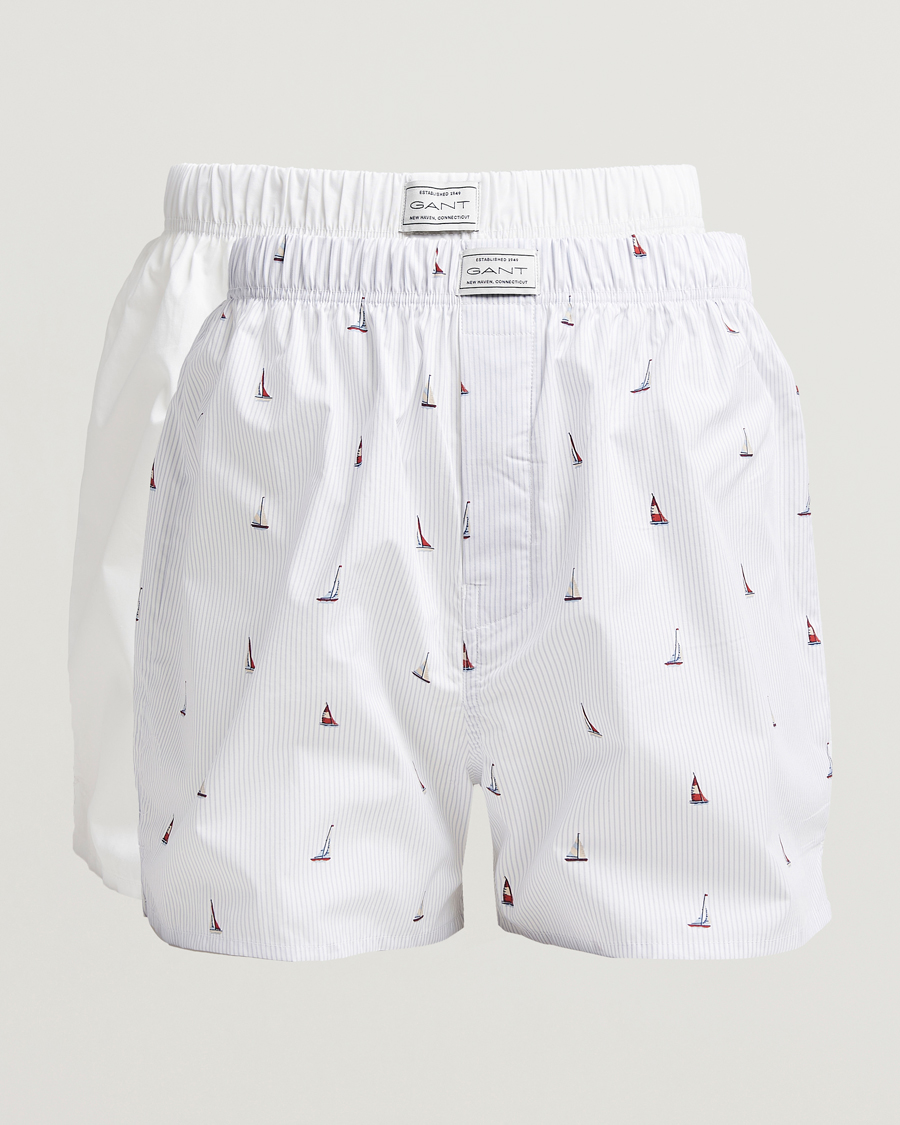 Homme | Sous-Vêtements Et Chaussettes | GANT | 2-Pack Boxer Shorts White/Blue