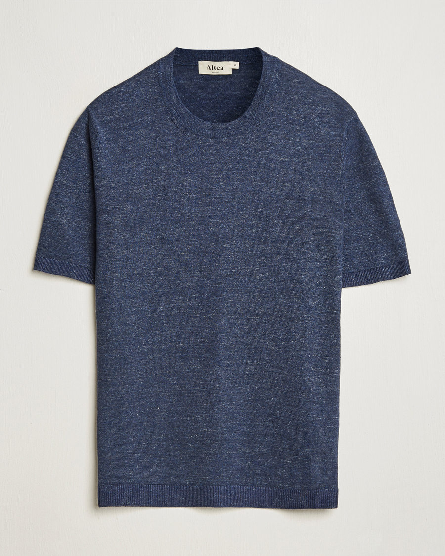 Homme | T-shirts | Altea | Cotton/Linen Short Sleeve T-Shirt Navy