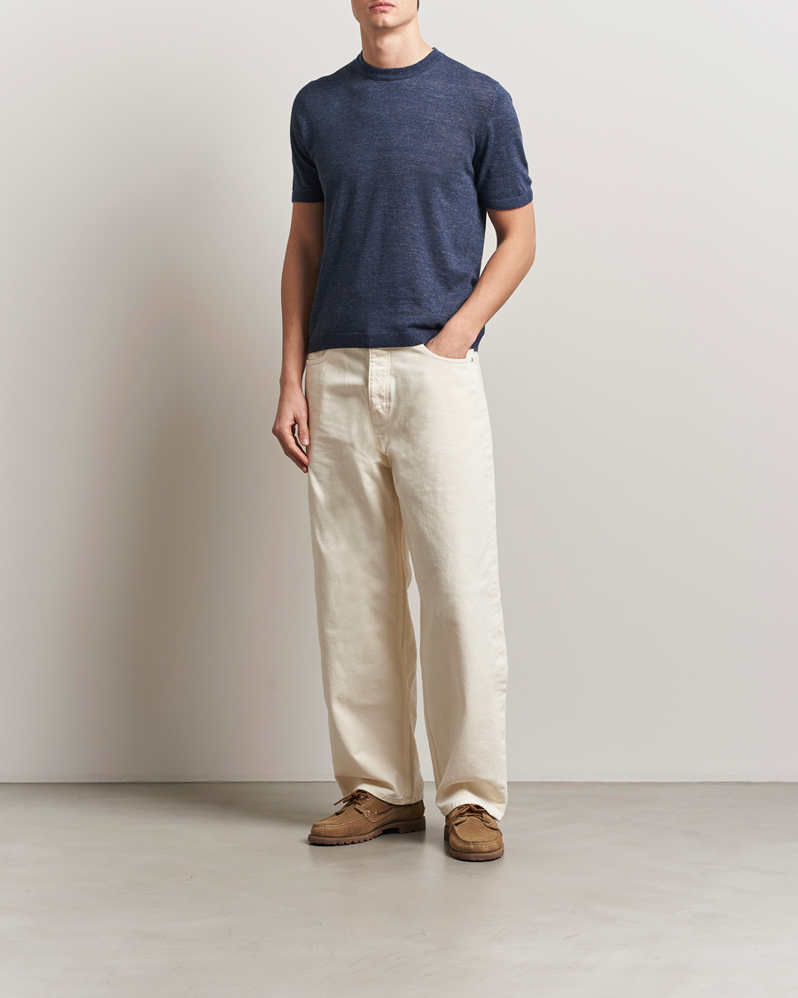 Homme | T-shirts | Altea | Cotton/Linen Short Sleeve T-Shirt Navy