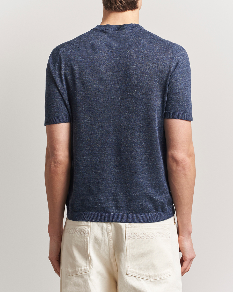 Homme | T-shirts | Altea | Cotton/Linen Short Sleeve T-Shirt Navy