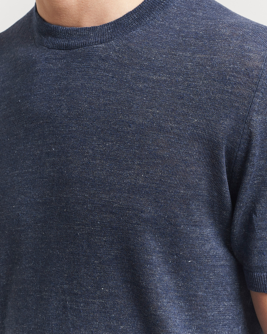 Homme | T-shirts | Altea | Cotton/Linen Short Sleeve T-Shirt Navy