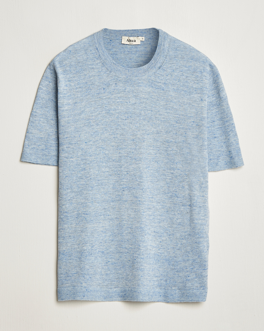 Homme | T-shirts | Altea | Cotton/Linen Short Sleeve T-Shirt Light Blue