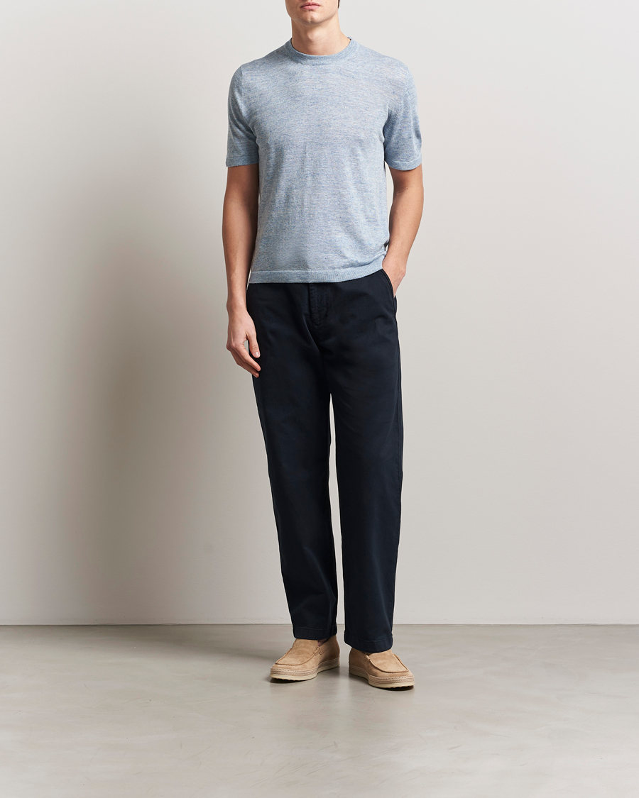 Homme | T-shirts | Altea | Cotton/Linen Short Sleeve T-Shirt Light Blue