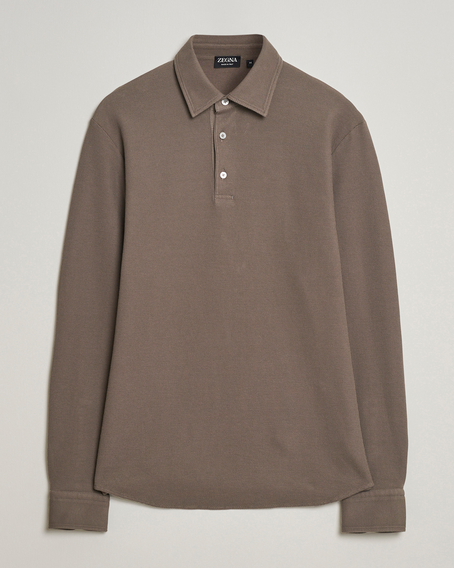 Homme | Pulls Et Tricots | Zegna | Cotton Piquet Long Sleeve Polo Brown
