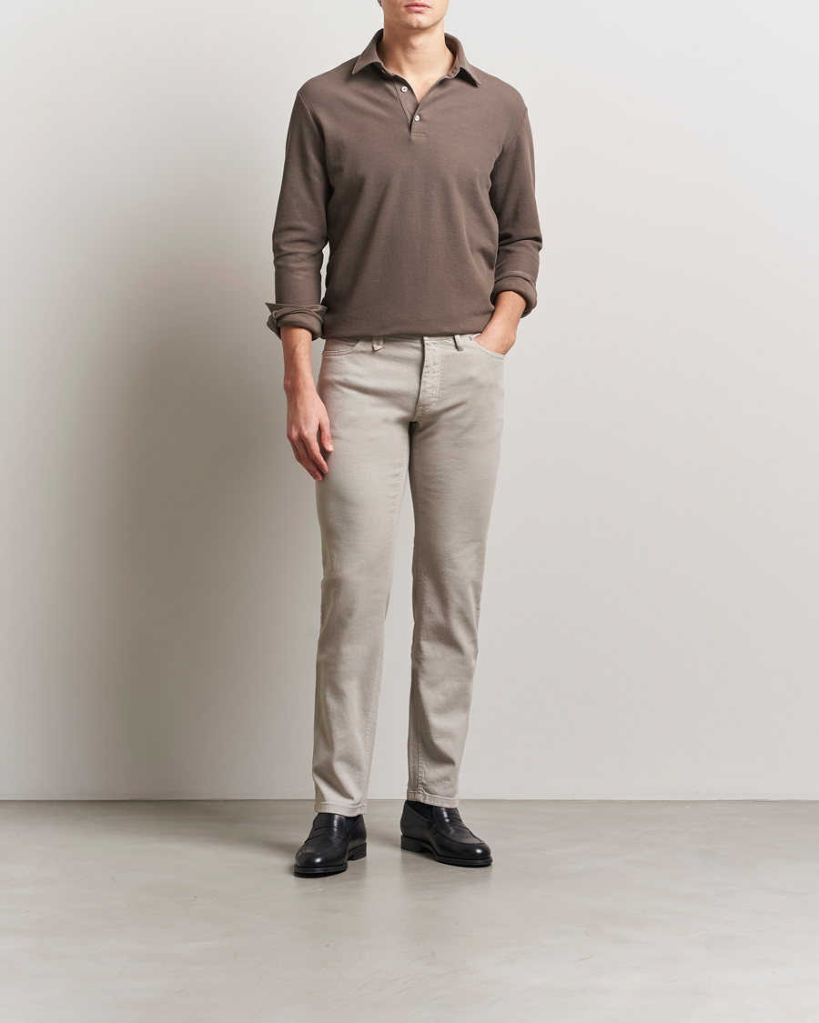 Homme | Pulls Et Tricots | Zegna | Cotton Piquet Long Sleeve Polo Brown