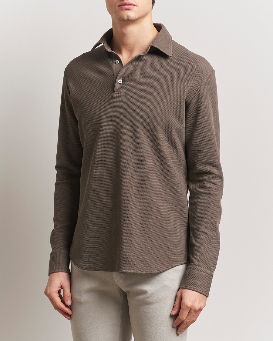 Homme | Pulls Et Tricots | Zegna | Cotton Piquet Long Sleeve Polo Brown