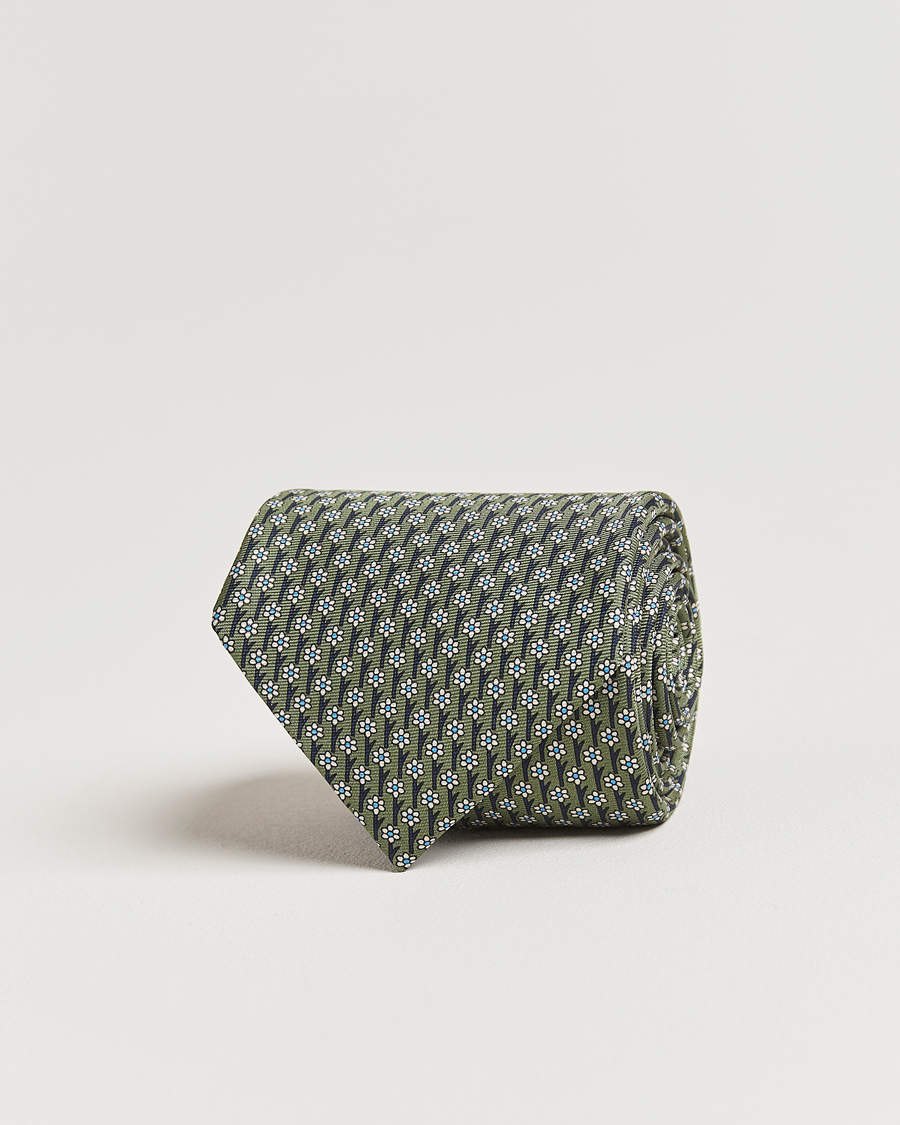Homme | Zegna Printed Flower Silk Tie Green | Zegna | Printed Flower Silk Tie Green