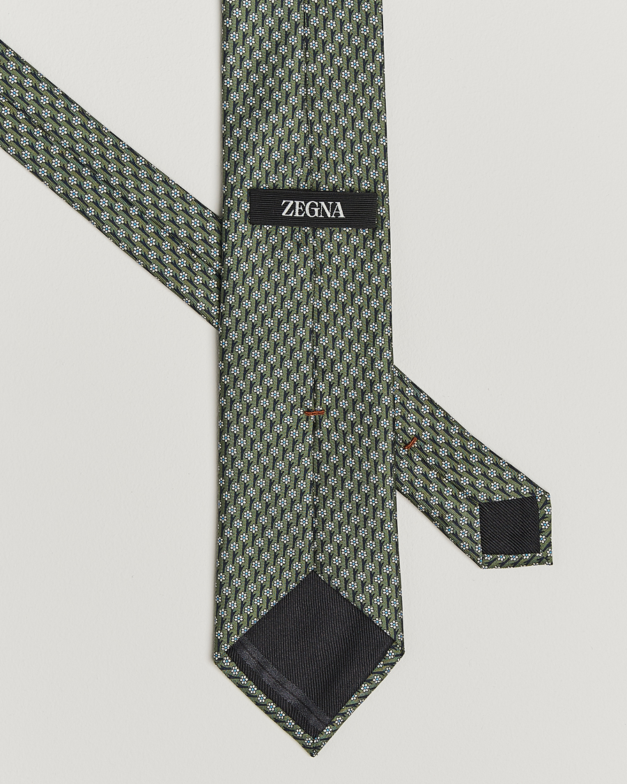 Homme | Zegna Printed Flower Silk Tie Green | Zegna | Printed Flower Silk Tie Green