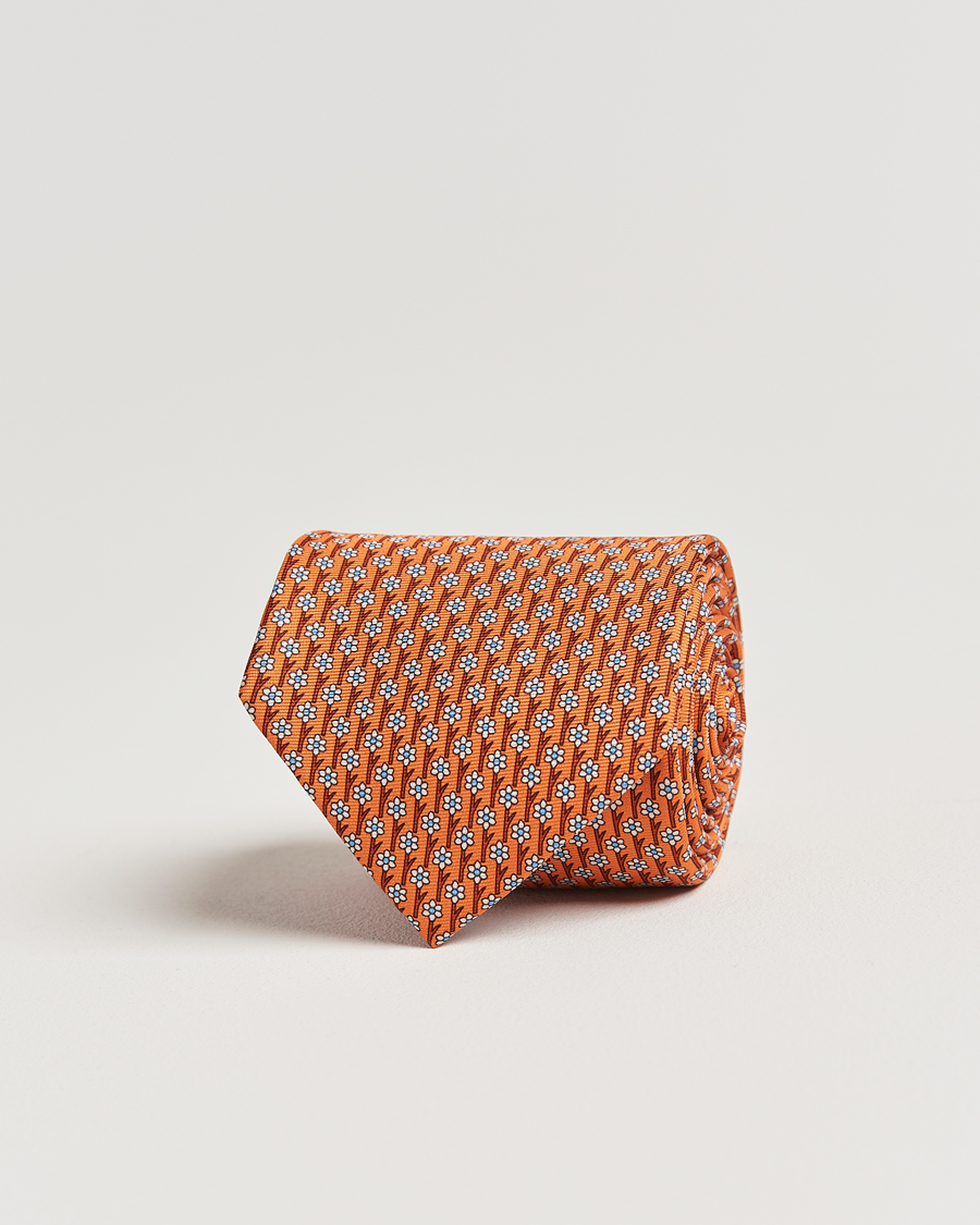 Homme | Zegna Printed Flower Silk Tie Orange | Zegna | Printed Flower Silk Tie Orange