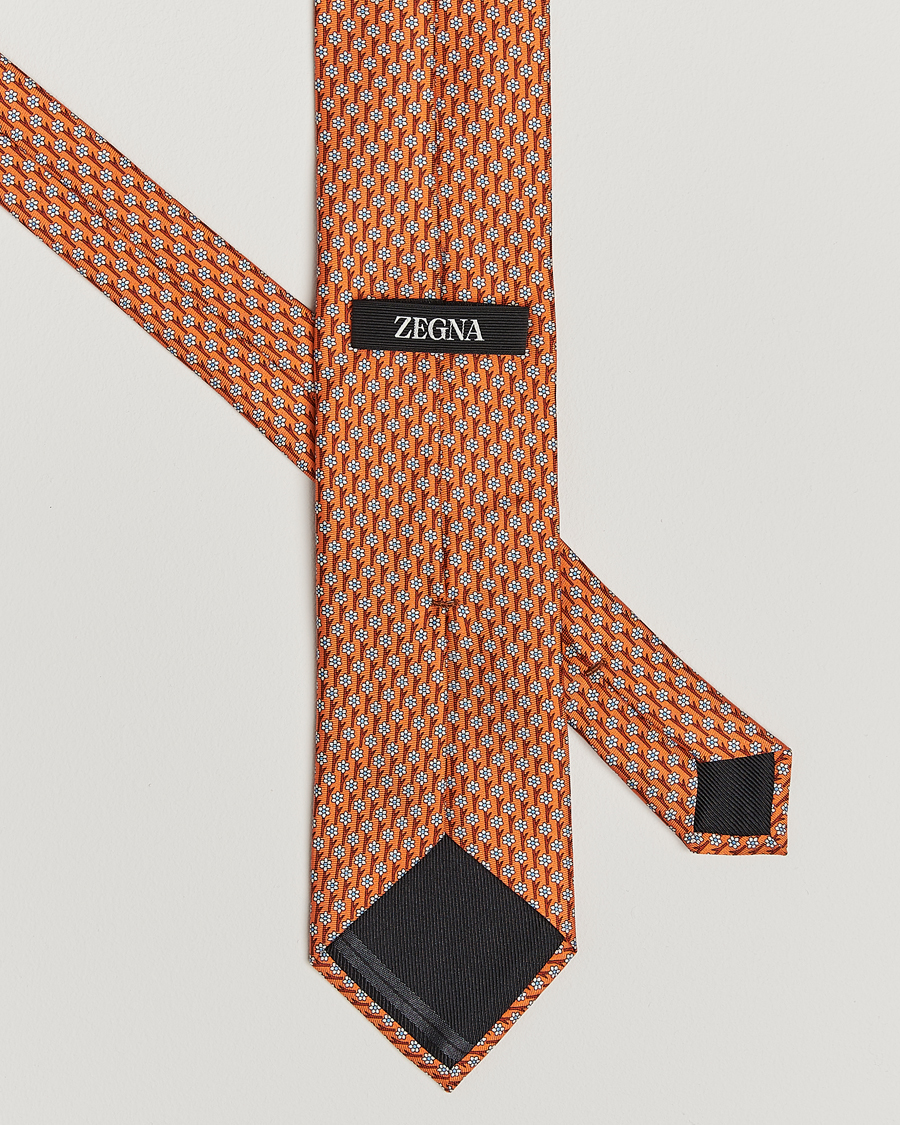 Homme | Zegna Printed Flower Silk Tie Orange | Zegna | Printed Flower Silk Tie Orange