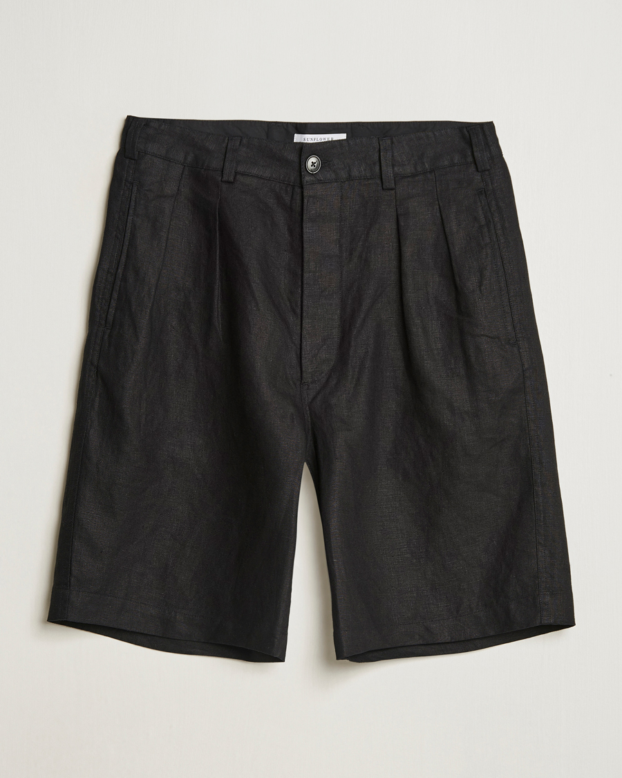 Homme | Shorts | Sunflower | Pleated Linen Shorts Black