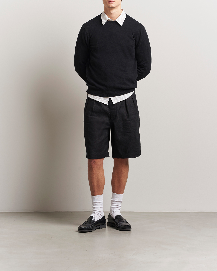 Homme | Shorts | Sunflower | Pleated Linen Shorts Black