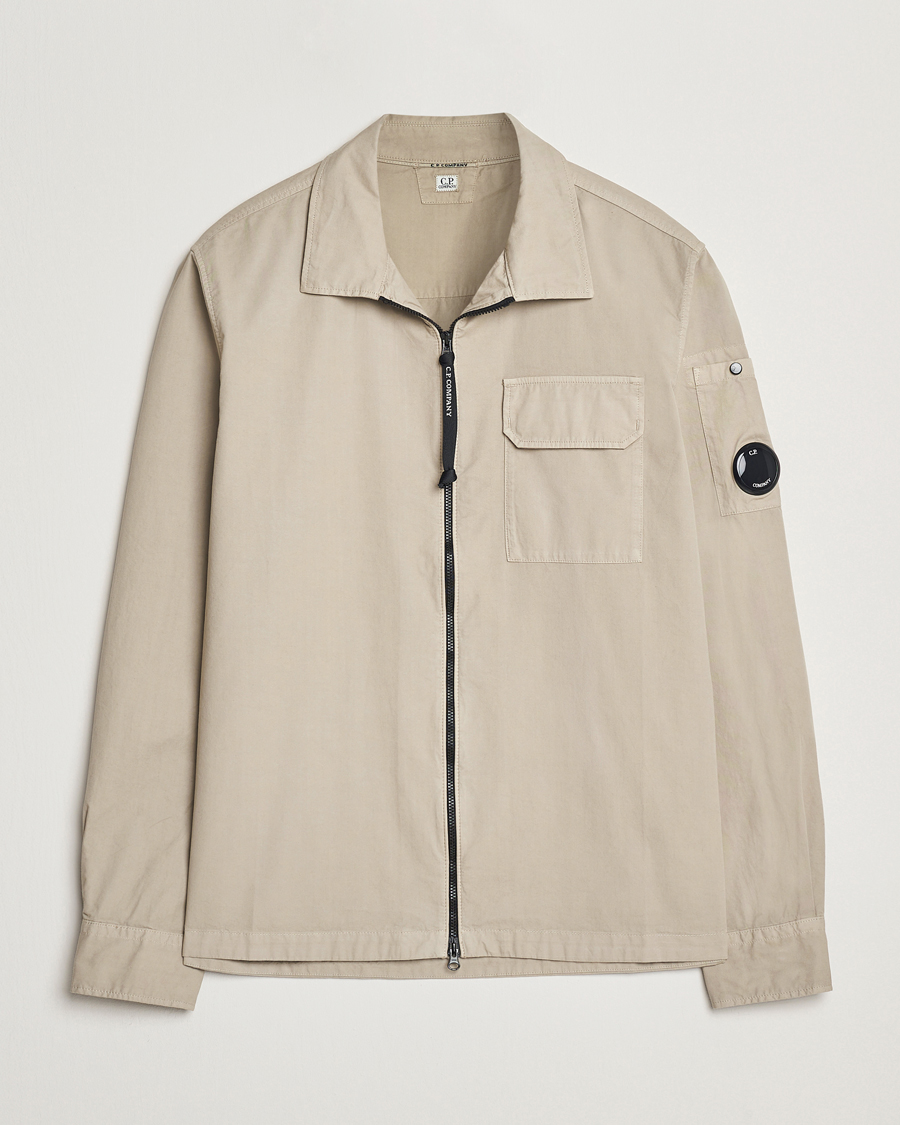Homme | Chemises | C.P. Company | Garment Dyed Gabardine Zip Shirt Jacket Beige