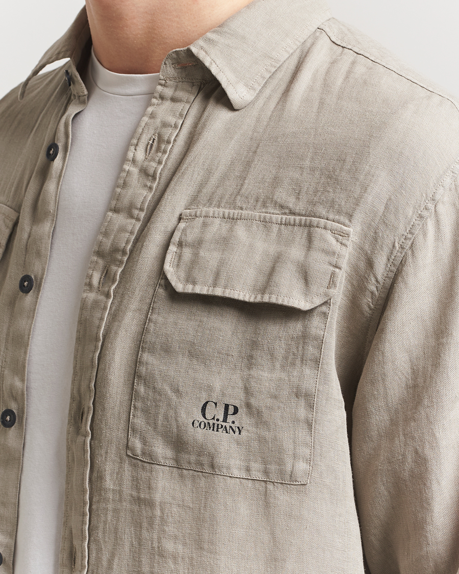 Homme | Chemises | C.P. Company | Long Sleeve Linen Shirt Taupe