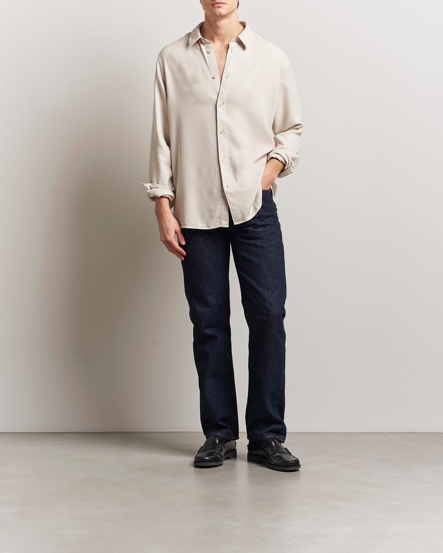 Homme | Chemises | J.Lindeberg | Garment Dyed Structure Tencel Shirt Moonbeam