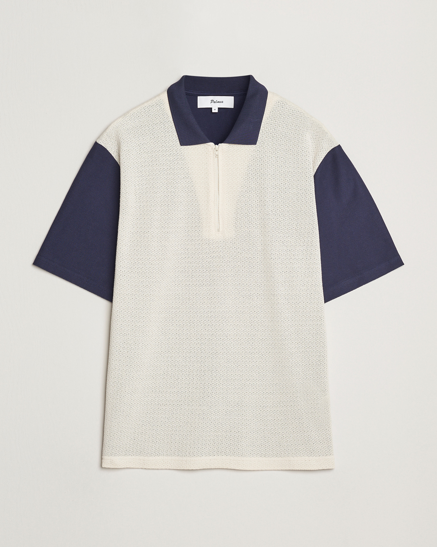 Homme | Polos | Palmes | Textured Zip Polo White/Navy