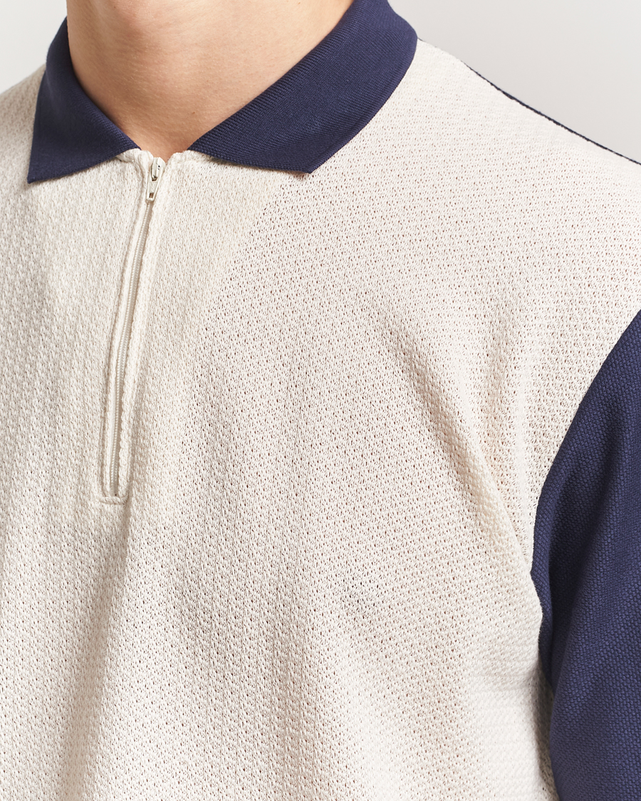 Homme | Polos | Palmes | Textured Zip Polo White/Navy