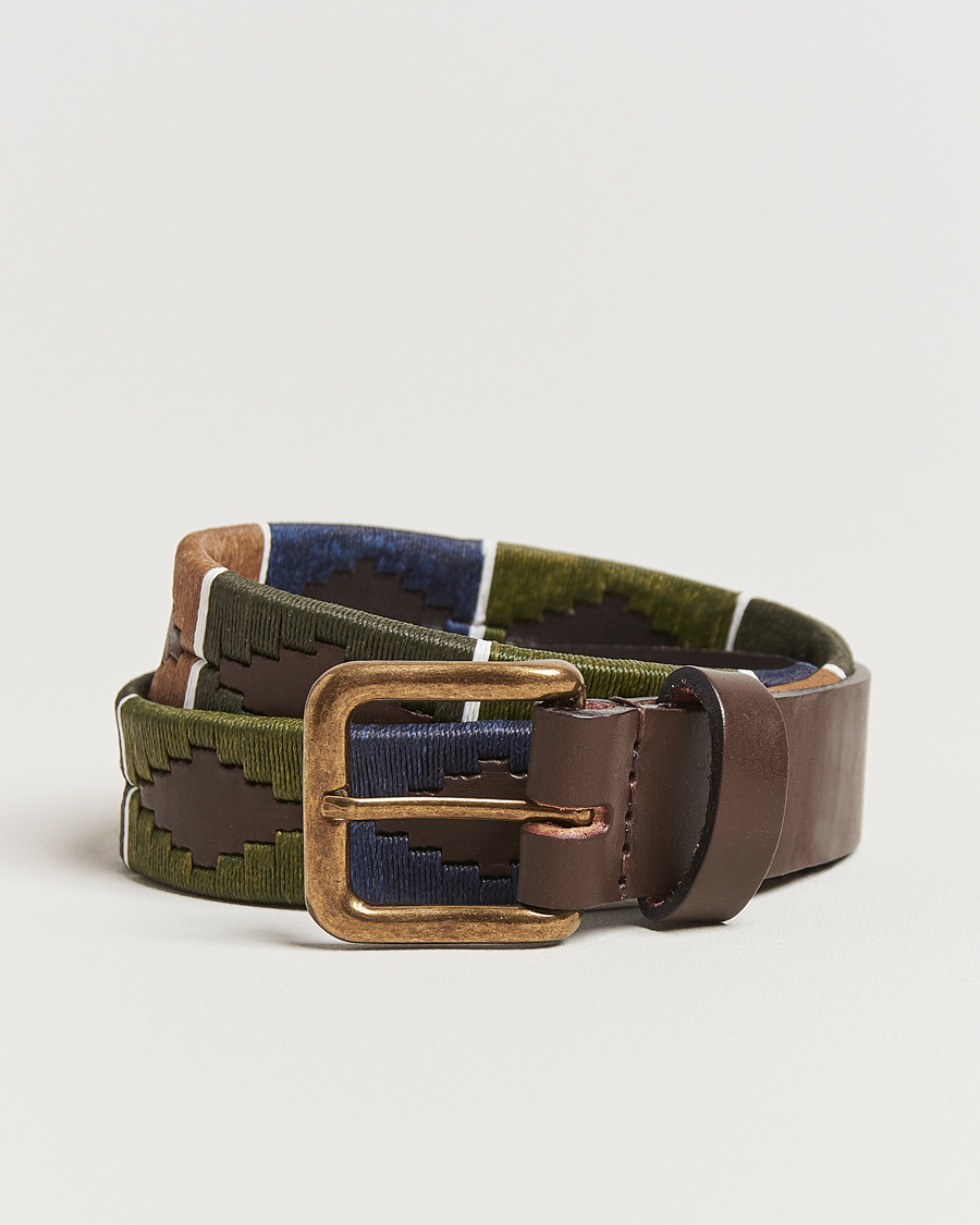 Homme | Ceintures | Pampeano | Caza Hand Stitched Classic Leather Belt 3,5cm Green/Blue