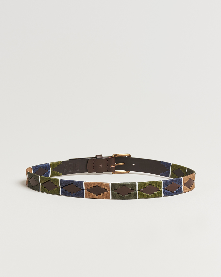 Homme | Ceintures | Pampeano | Caza Hand Stitched Classic Leather Belt 3,5cm Green/Blue