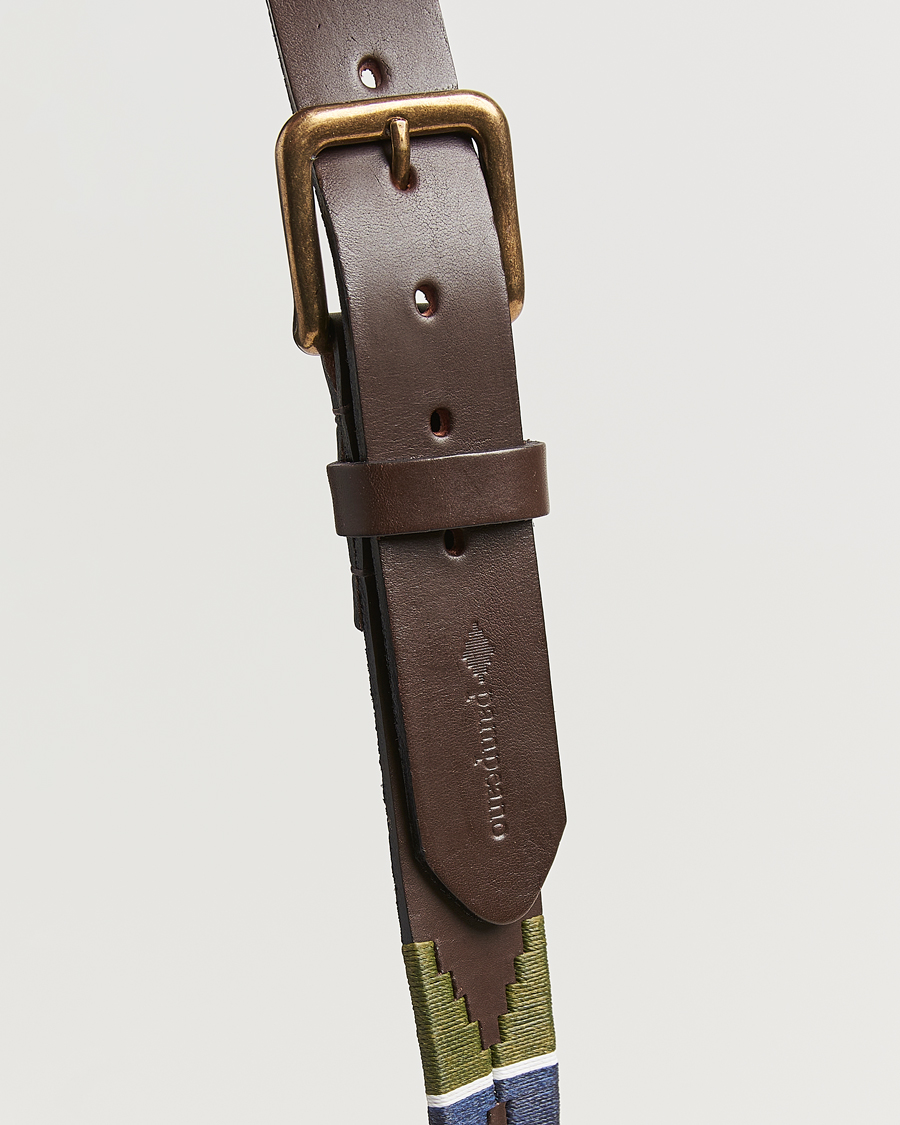 Homme | Ceintures | Pampeano | Caza Hand Stitched Classic Leather Belt 3,5cm Green/Blue
