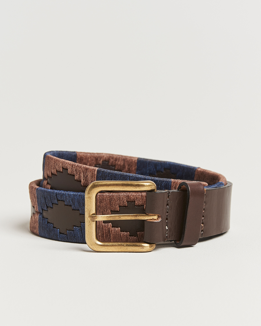 Homme | Ceintures | Pampeano | Jefe Hand Stitched Classic Leather Belt 3,5cm Brown/Blue