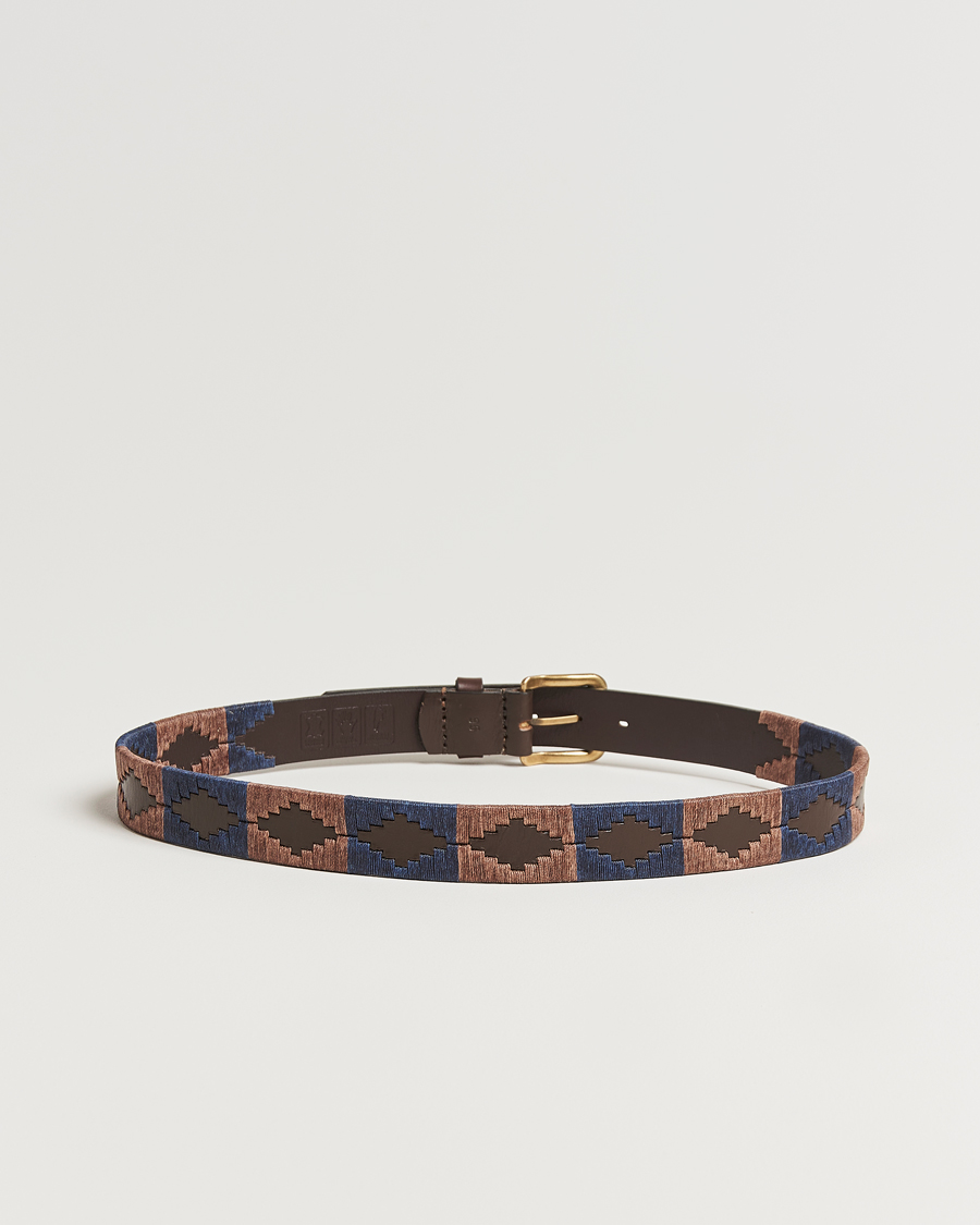 Homme | Ceintures | Pampeano | Jefe Hand Stitched Classic Leather Belt 3,5cm Brown/Blue