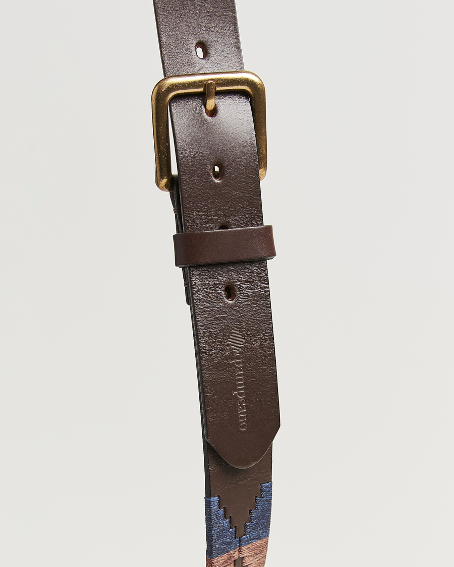 Homme | Ceintures | Pampeano | Jefe Hand Stitched Classic Leather Belt 3,5cm Brown/Blue