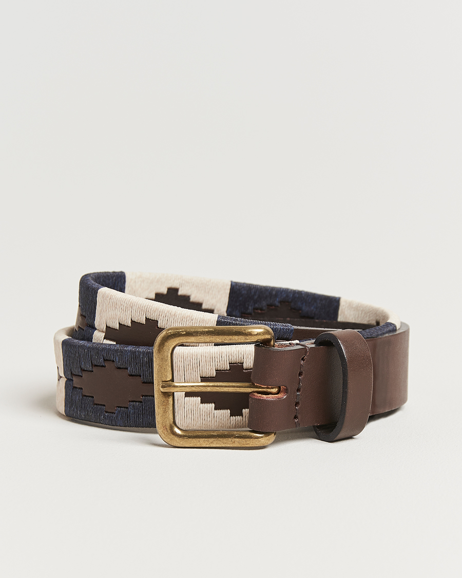 Homme | Ceintures | Pampeano | Jugadoro Hand Stitched Classic Leather Belt 3,5cm Blue/White