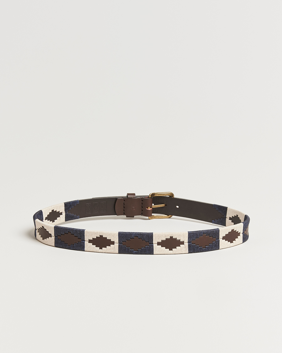 Homme | Ceintures | Pampeano | Jugadoro Hand Stitched Classic Leather Belt 3,5cm Blue/White