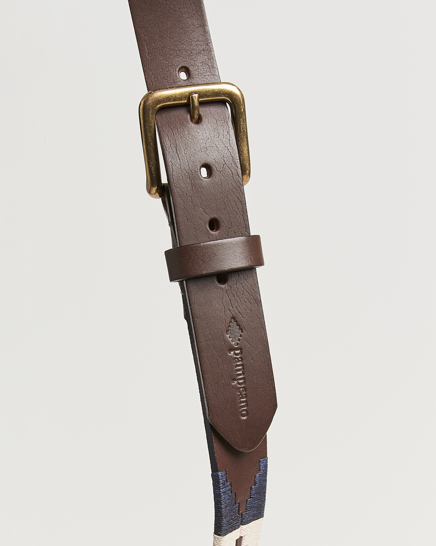 Homme | Ceintures | Pampeano | Jugadoro Hand Stitched Classic Leather Belt 3,5cm Blue/White