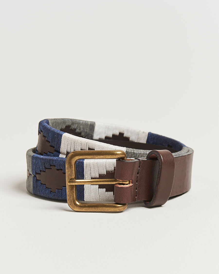 Homme | Ceintures | Pampeano | Roca Hand Stitched Classic Leather Belt 3,5cm Blue/Grey/White