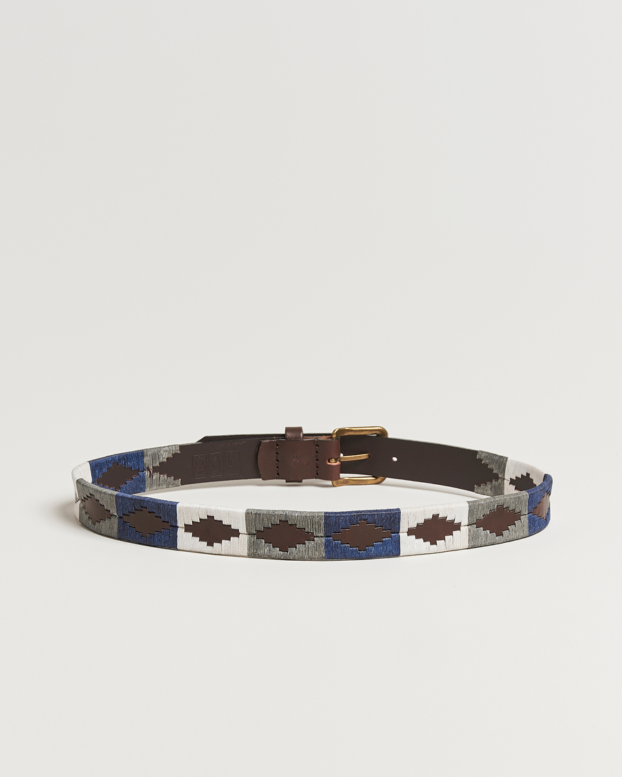 Homme | Ceintures | Pampeano | Roca Hand Stitched Classic Leather Belt 3,5cm Blue/Grey/White