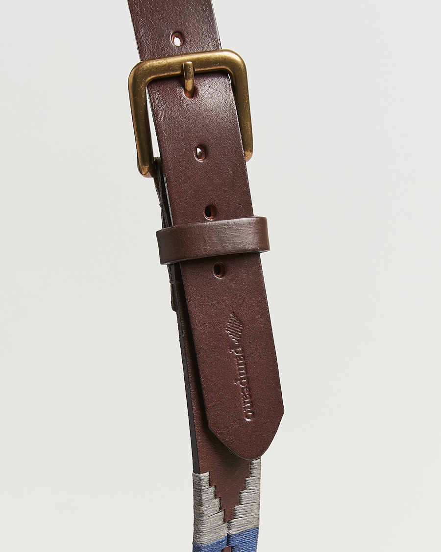 Homme | Ceintures | Pampeano | Roca Hand Stitched Classic Leather Belt 3,5cm Blue/Grey/White