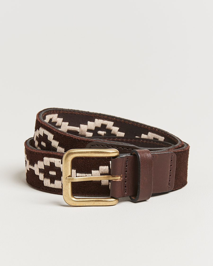 Homme | Pampeano Confianza Hand Stitched Suede Belt 3,5cm Brown | Pampeano | Confianza Hand Stitched Suede Belt 3,5cm Brown
