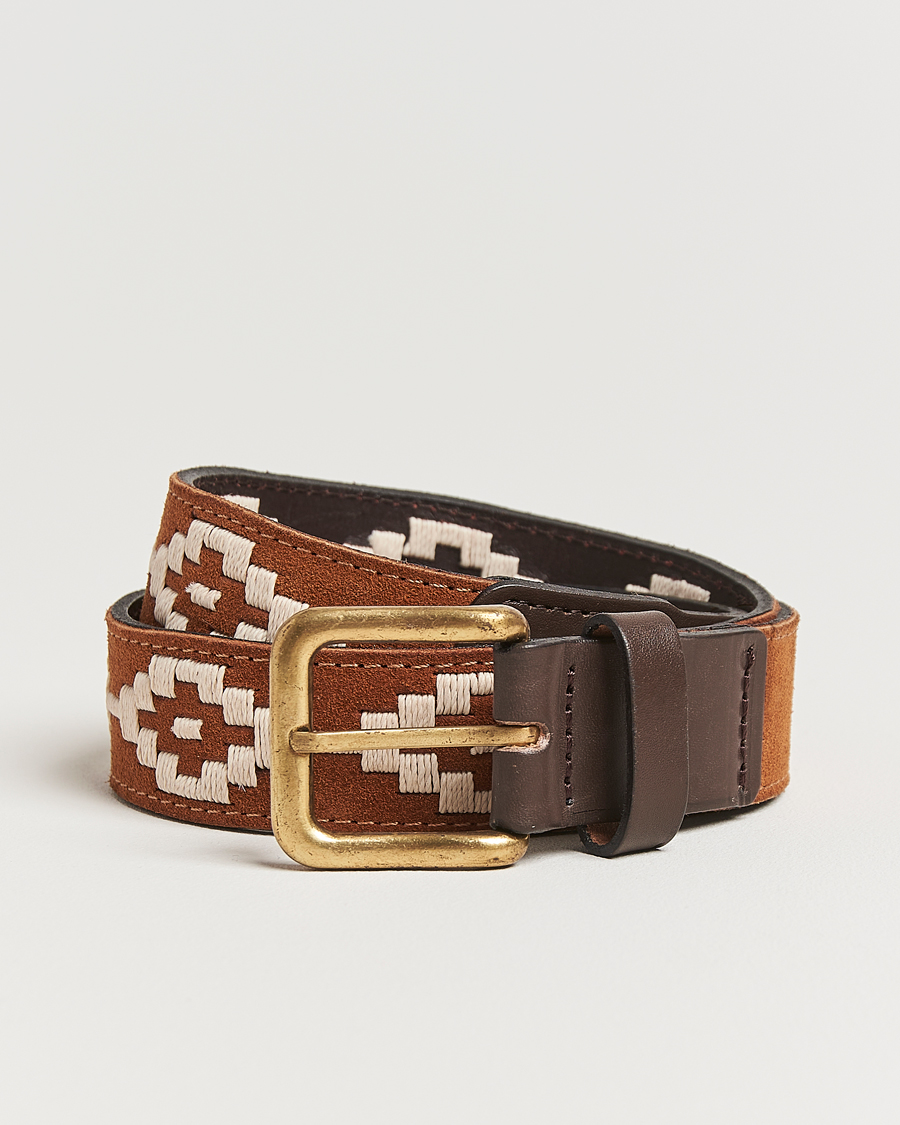 Homme | Pampeano Confianza Hand Stitched Suede Belt 3,5cm Tan | Pampeano | Confianza Hand Stitched Suede Belt 3,5cm Tan