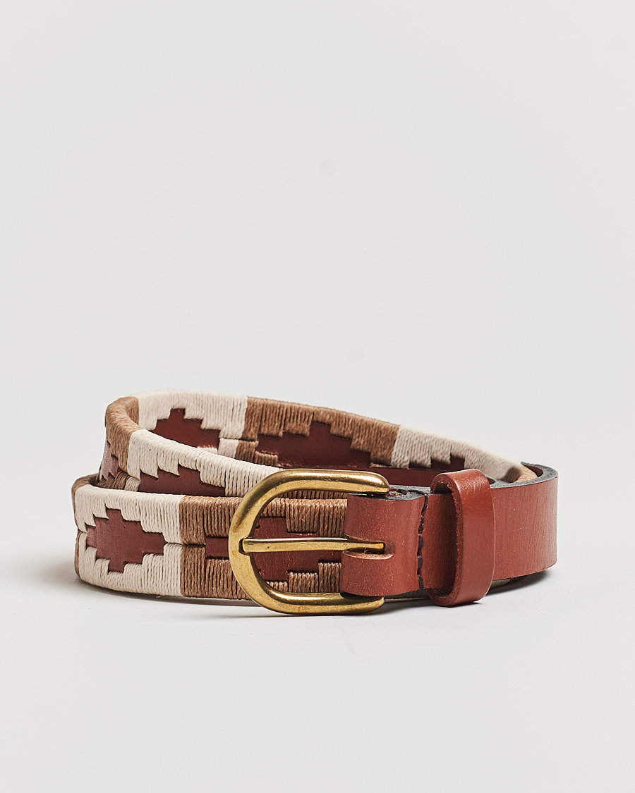 Homme | Ceintures | Pampeano | Skinny Hand Stitched Leather Belt 2,5cm Brown