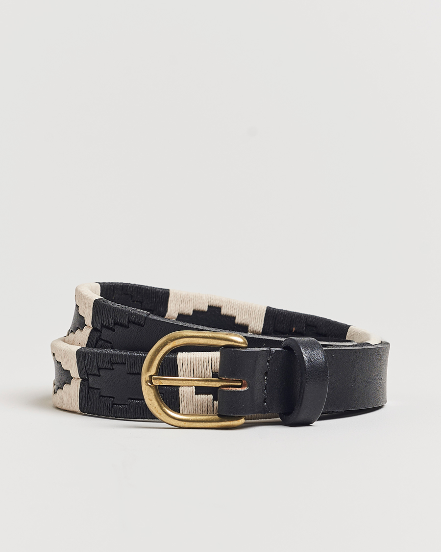 Homme | Ceintures | Pampeano | Skinny Hand Stitched Leather Belt 2,5cm Black