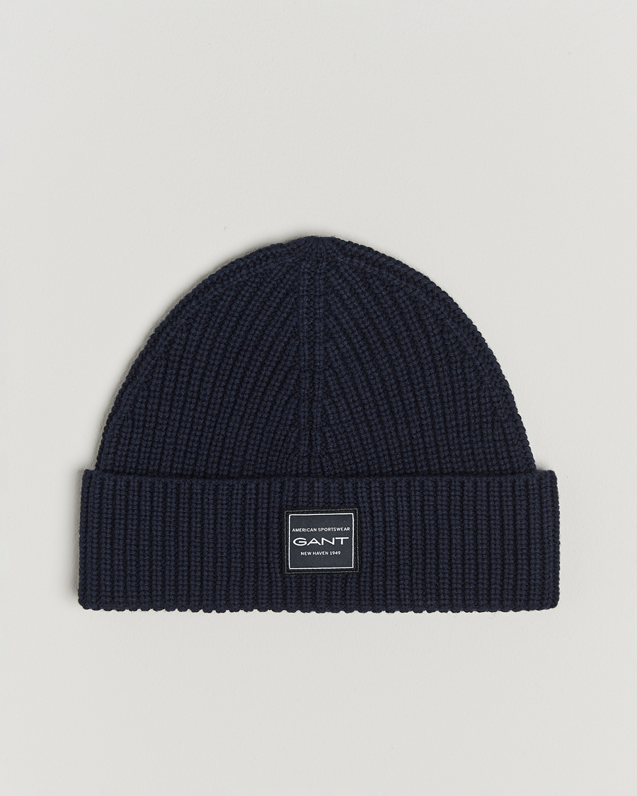 Homme | GANT Cotton Ribbed Beanie Evening Blue | GANT | Cotton Ribbed Beanie Evening Blue