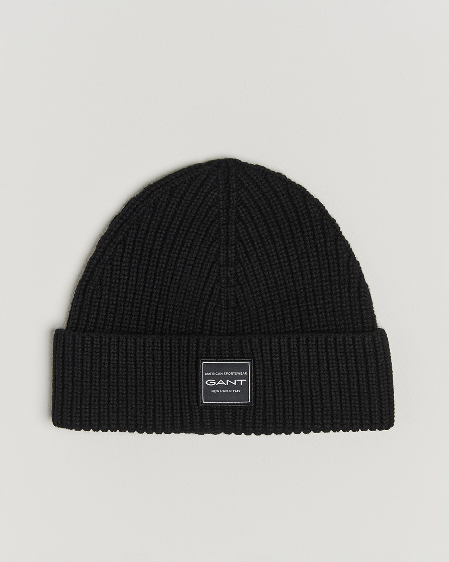 Homme | GANT Cotton Ribbed Beanie Black | GANT | Cotton Ribbed Beanie Black