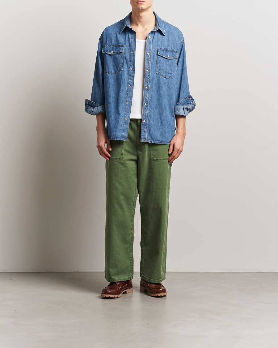 Homme | Pantalons | Jeanerica | GM010 Genua Worker Chino Chevron Green