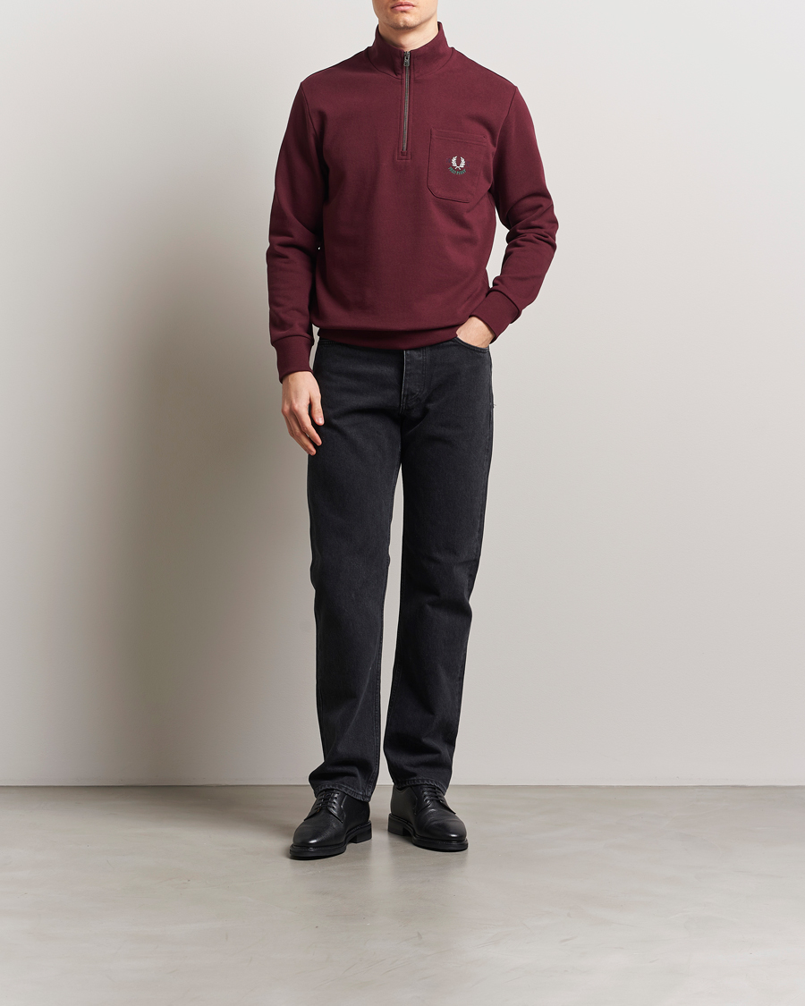 Homme | Pulls Et Tricots | Fred Perry | Embroidered Champion Half Zip Oxblood