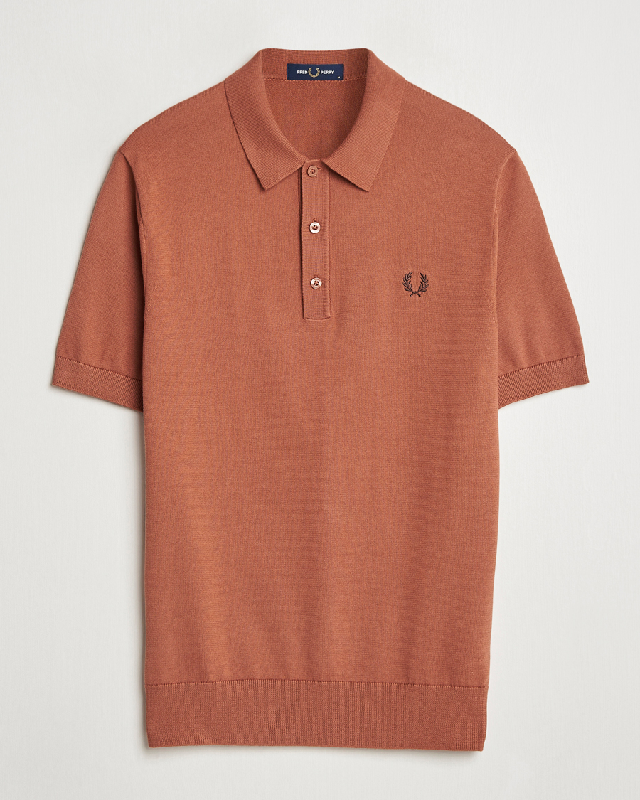 Homme | Polos | Fred Perry | Cotton Knitted Polo Cinnamon Brown