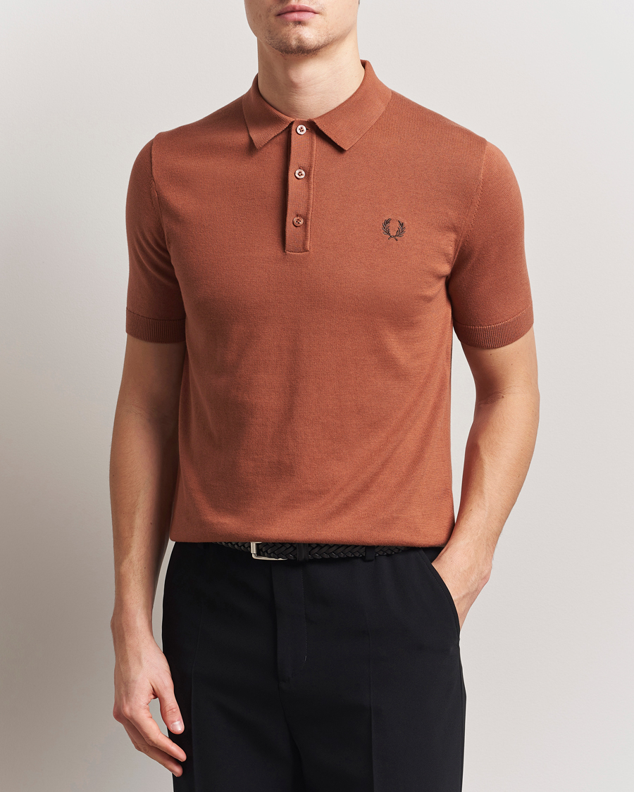 Homme | Polos | Fred Perry | Cotton Knitted Polo Cinnamon Brown