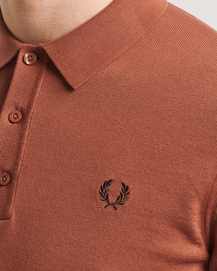Homme | Polos | Fred Perry | Cotton Knitted Polo Cinnamon Brown