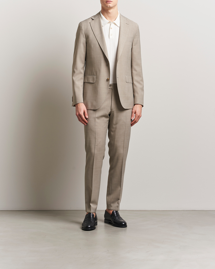Homme | Pantalons | Oscar Jacobson | Denz Wool Stretch Suit Trousers Beige