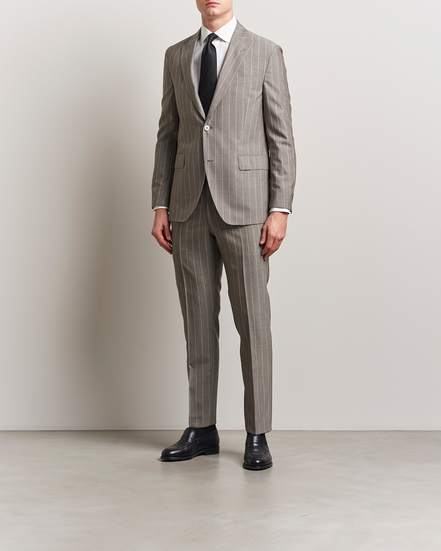 Homme | Blazers | Oscar Jacobson | Faron Striped Super 130s Wool Blazer Beige