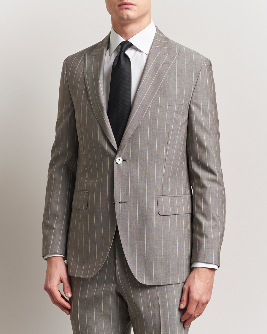 Homme | Blazers | Oscar Jacobson | Faron Striped Super 130s Wool Blazer Beige