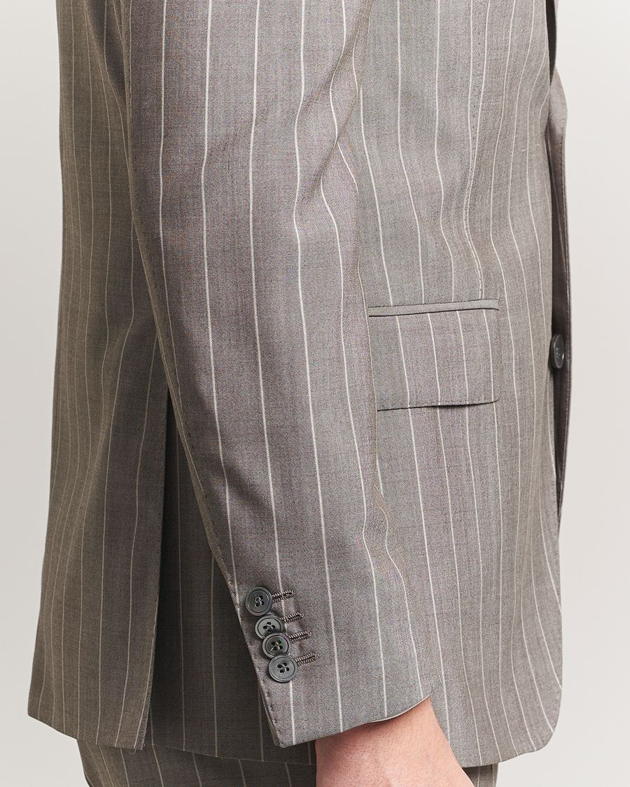 Homme | Blazers | Oscar Jacobson | Faron Striped Super 130s Wool Blazer Beige