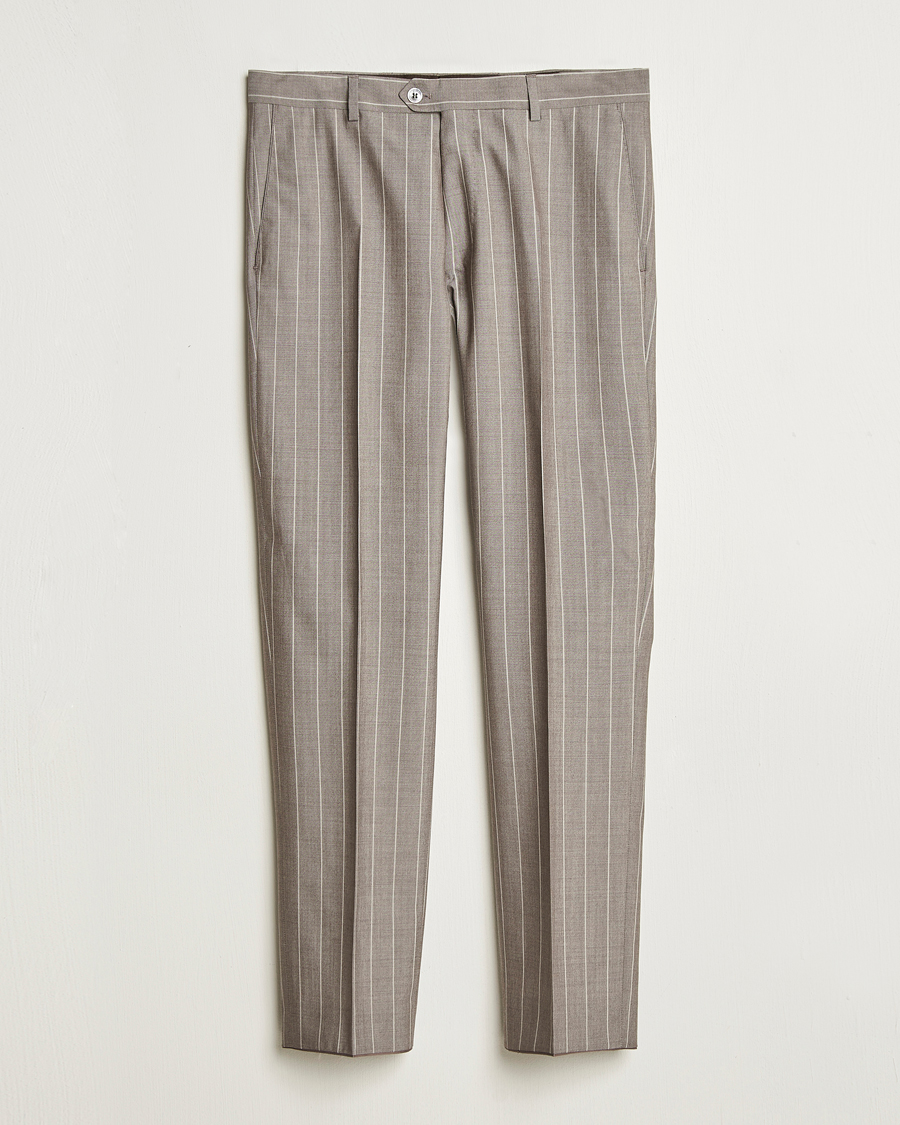 Homme | Pantalons | Oscar Jacobson | Dandy Striped Super 130s Wool Trouser Beige