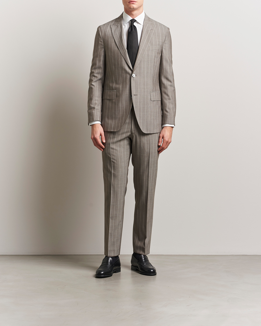 Homme | Pantalons | Oscar Jacobson | Dandy Striped Super 130s Wool Trouser Beige